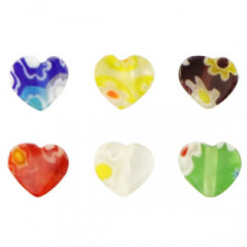 Millefiori beads heart flower 6x5mm - Multicolour